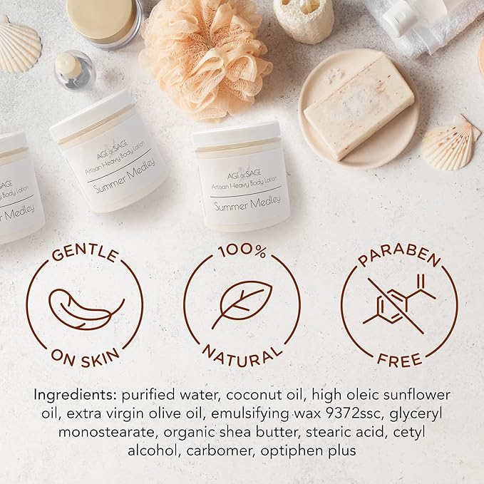 Body Lotion with Shea Butter - Gifts for Her, Body Moisturizers Infused with Coconut & Sunflower Oils, Valentines Gifts for Women Summer Medley Scent, Pack of Three 8 oz Jars