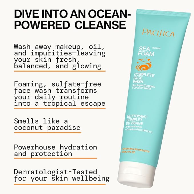 Pacifica Face Wash Duo – Glow Baby Vitamin C Brightening Cleanser + Sea Foam Gentle Cleanser, Daily Exfoliating Face Wash Set for All Skin Types, Sulfate-Free, Vegan