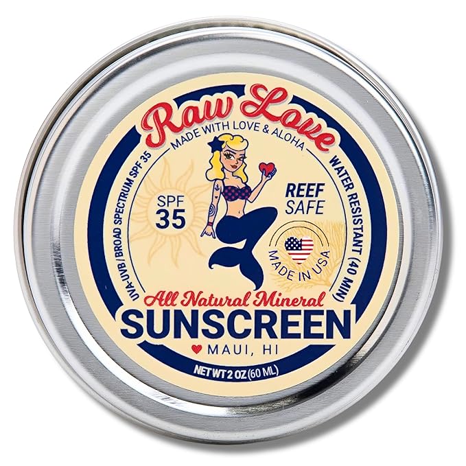 Raw Love Reef Safe Sunscreen SPF 30 + 5 (35) for Face & Body, Mexico & Hawaii 104 Reef Act Approved Biodegradable Sun Screen Travel Size, Water Resistant, Natural, 98% Organic Mineral Zinc Oxide, 2 Oz
