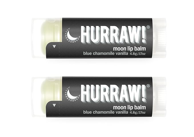 Hurraw! Moon Night Treatment (Blue Chamomile, Vanilla) Lip Balm, 2 Pack: Organic, Certified Vegan, Cruelty and Gluten Free. Non-GMO, 100% Natural Ingredients. Bee, Shea, Soy and Palm Free. Made in USA