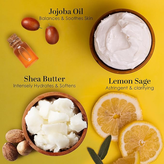 Better Shea Butter Lemon Sage Body Butter for Dry Skin with Raw Shea Butter & Jojoba Oil, Natural Moisturizing Body Cream, Naturally Scented with Essential Oils