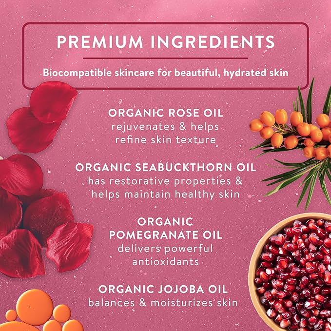 Badger Rose Face Cleansing Oil, Organic Facial Oil Cleanser & Makeup Remover, Oil Cleansing Method, Non-Greasy Moisturizing Skin Balancing Gentle Face Cleanser w/Pure Rose Oil, 2 fl oz Glass Bottle