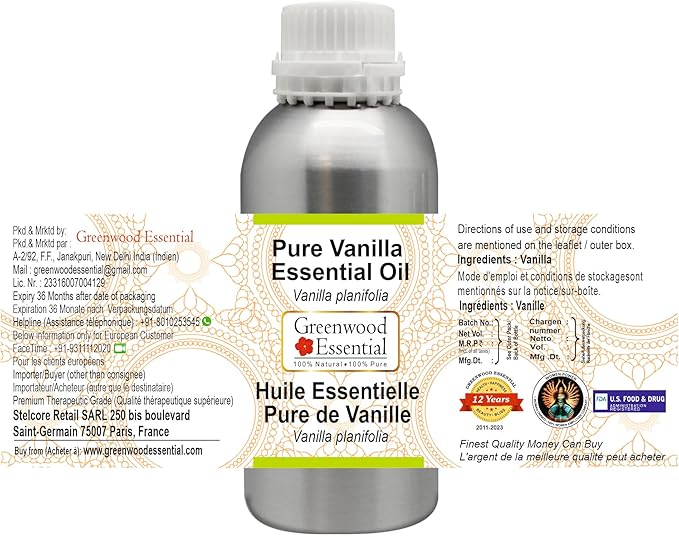 Greenwood Essential Pure Vanilla Essential Oil (Vanilla planifolia) Steam Distilled 300ml (10.1 oz)