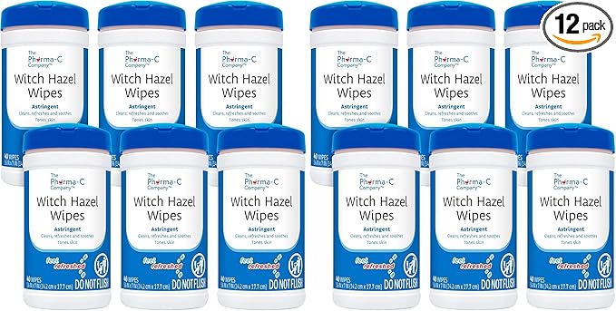 The Pharma-C Company - Witch Hazel Wipes [6 canisters] - Daily Toner & Astringent Cleansing Cloths for Face (Pack of 2)