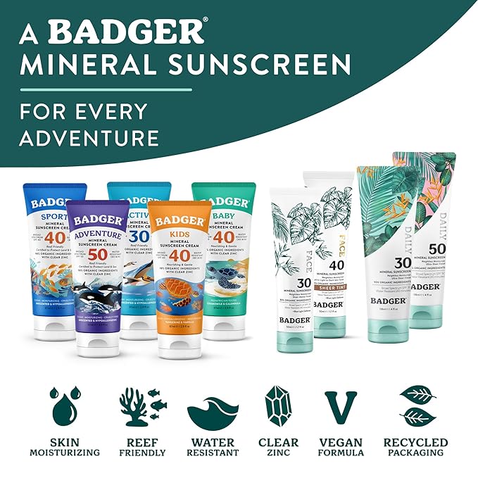 Badger Tinted Sunscreen for Face SPF 40, Lightweight Tinted Mineral Sunscreen w/Sheer Tint Warm Finish for Light or Dark Skin, No White Cast, 80% Organic, Water Resistant, Unscented, 1.7 floz, 2 Pack