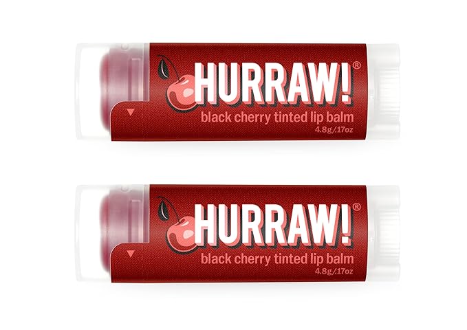 Hurraw! Black Cherry Tinted Lip Balm, 2 Pack: (Sheer Red Tint) Organic, Certified Vegan, Cruelty and Gluten Free. Non-GMO, 100% Natural Ingredients. Bee, Shea, Soy and Palm Free. Made in USA