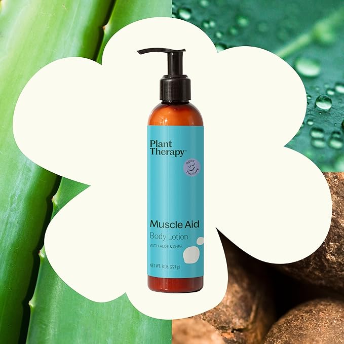 Plant Therapy Muscle Aid Body Lotion with Aloe & Shea 8 oz Soothes Achy & Tight Muscles, Instant Cooling Relief, Creamy & Nourishing, Powered by Pure Essential Oils