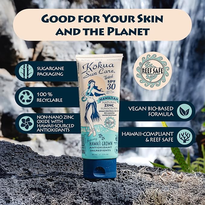 Kokua Sun Care Hawaiian Reef Safe SPF 30 | Zinc Oxide | Tinted Mineral for Face & Body | Sun Protection | Water Resistant | Chemical Free | Natural Ingredients