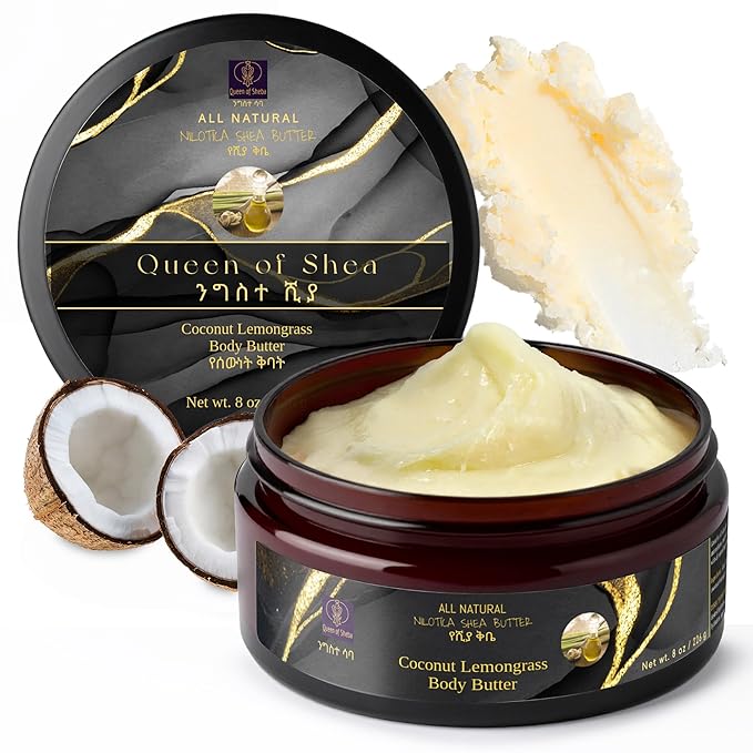 African Shea Butter Raw Organic Shea Butter for Skin 8 Oz Coconut Lemongrass – USDA Organic Certified All-Natural Moisturizer for Face, Hair and Body Care, Suitable for All Skin Types