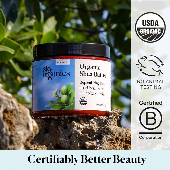 Sky Organics - Organic Shea Butter, 15 oz - Nourishes, Soothes, and Softens Dry Skin - Raw & Unrefined - Essential Fatty Acids & Antioxidants - Natural, Vegan & Cruelty Free - Skin Care & Self Care