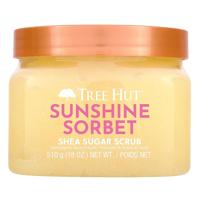 Tree Hut Sunshine Sorbet Shea Sugar Scrub, Exfoliating, Hydrating & Moisturizing Body Scrub with Shea Butter & Nourishing Essential Oils, Smooth & Soften Skin, 18 oz