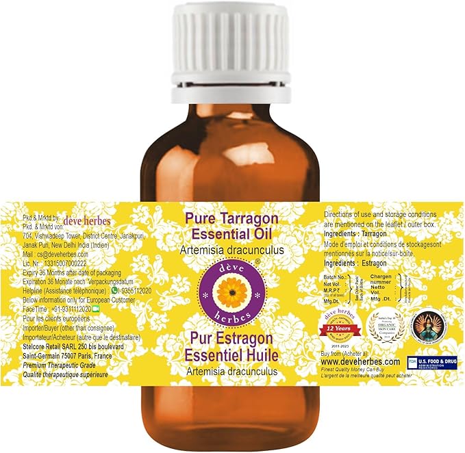 dève herbes Tarragon Essential Oil (Artemisia Dracunculus) Pure | Non-Sticky | Non-Greasy | Lightweight | Men & Women | All Skin Types | Steam Distilled 15ml (0.5 oz)