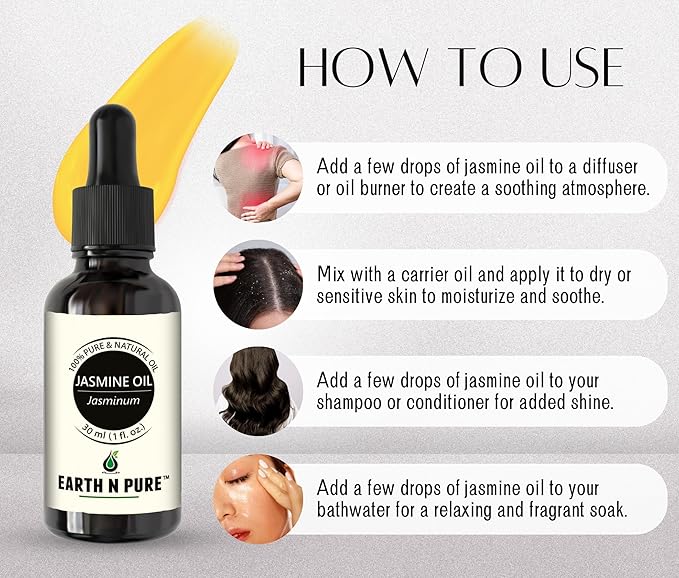 Earth N Pure Jasmine Essential Oil for Hair Growth, Skin Care, Pooja and Aromatherapy | 50 ML