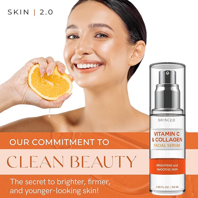 Skin 2.0 Vitamin C Serum - Dermatologist Tested, Anti-Aging & Dark Spot Remover - Brightening, Clean Beauty, Cruelty-Free, Korean Skincare for Glass Skin, All Skin Types - 1.69 Fl. oz