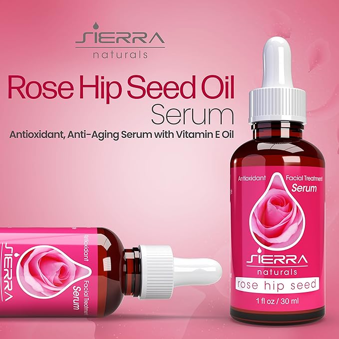 Sierra Naturals Rosehip Oil for Face, Rosehip Seed Oil, Benefits for Skin Great for Beauty Anti-Oxidant Anti-Aging Serum with Vitamin E Oil, 1oz
