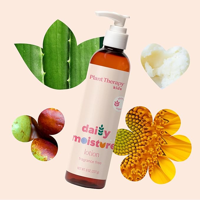 Plant Therapy Kids Daily Moisture Lotion 8 oz, Fragrance-Free & Gentle, Lightweight Fast-Absorbing Hydration, Soothes & Softens Sensitive Skin