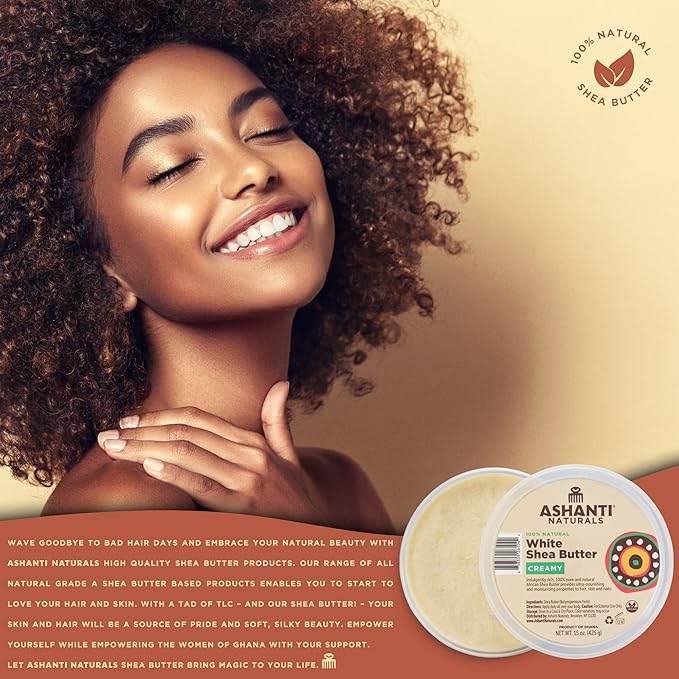 Ashanti Naturals White Raw Shea Butter | Unrefined African Shea Butter | Creamy Moisturizer for Easy Application - 15 oz