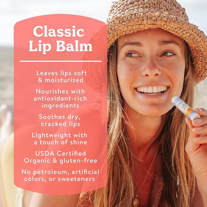 Badger Pink Grapefruit Classic Lip Balm, 100% Organic Lip Balm, Long Lasting Lip Care w/Light Silky Texture, Refreshing & Uplifting, 4 Pack