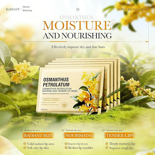 AKARY 5Pcs Osmanthus Nourish and Tender Lip Mask, Hydration Fragrance + Petrolatum Moisturize Crystal Care Gel Pads, Radiant, Tender & Firm, Reduce Lip Wrinkles, Make Your Dry Lips Attractive Sexy (5)