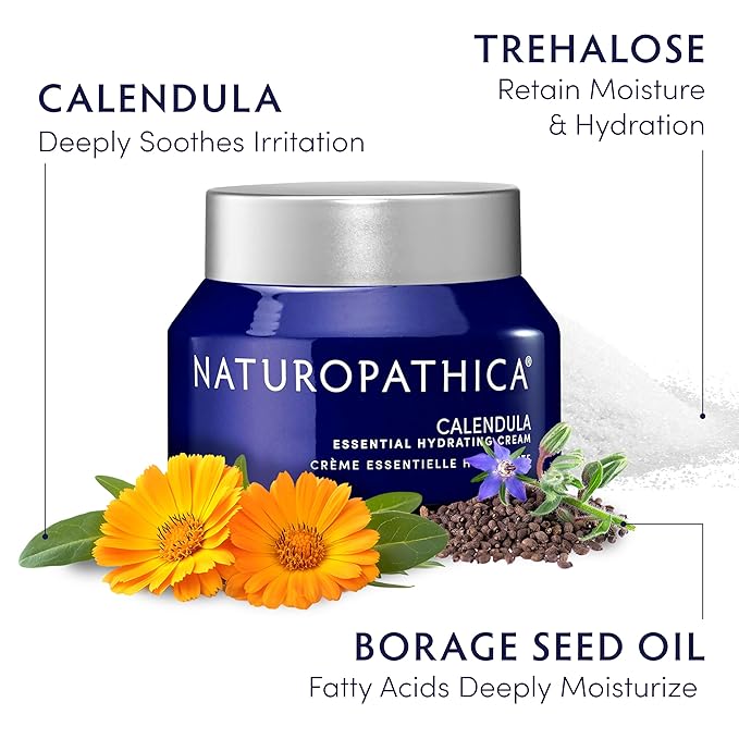 Naturopathica Calendula Essential Hydrating Cream, Soothing Face Moisturizer for Dry and Sensitive Skin, Daily Nourishing Face Cream for Men and Women, 1.70 fl oz