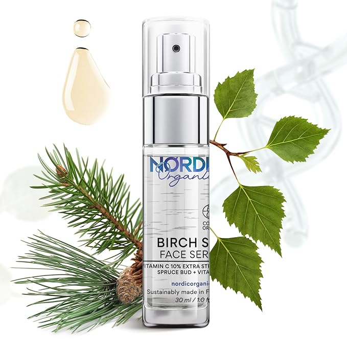 Vitamin C Serum 10% – COSMOS Certified Organic Formula with Birch Sap, Spruce Bud Extract & Vitamin E, Fragrance Free, Made in Finland 1.0 oz (30 ml)