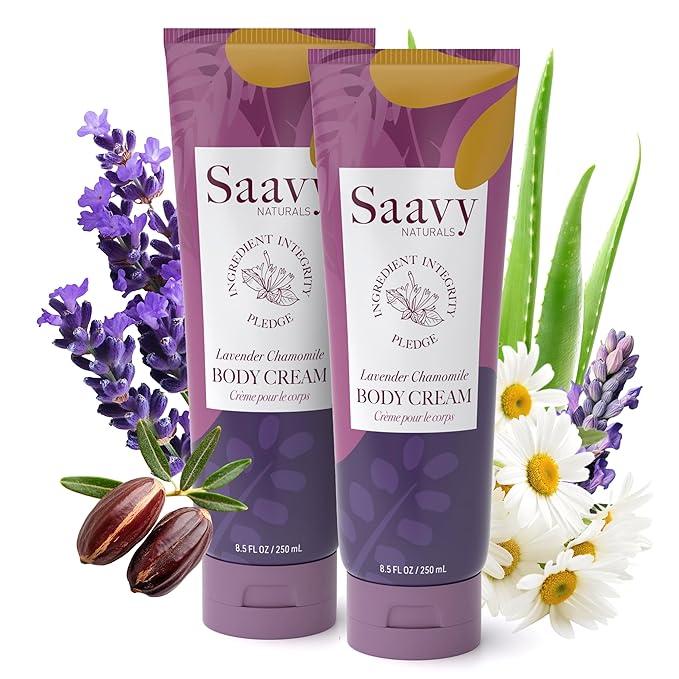 Saavy Naturals Deeply Hydrating Body Cream for Dry Skin – Nourishing Shea Butter, Plant-Based & Sustainably Sourced – Lavender Chamomile – 8.5 fl oz, 2 pack