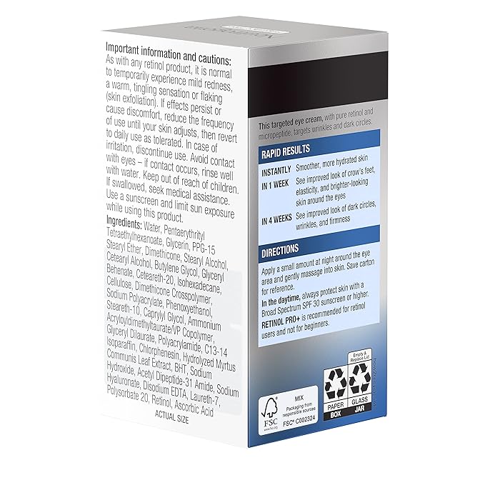 Neutrogena Rapid Wrinkle Repair Retinol Pro+ Anti-Wrinkle Eye Cream,Targeted Eye Cream for Wrinkles & Dark Circles,Formulated without Fragrance,Dyes,Phthalates,and Parabens,0.5 oz,(Pack of 2)