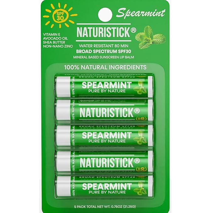 Naturistick UV Pro® Mineral SPF 30 Lip Balm – Spearmint (5-Pack), Broad Spectrum Sun Protection