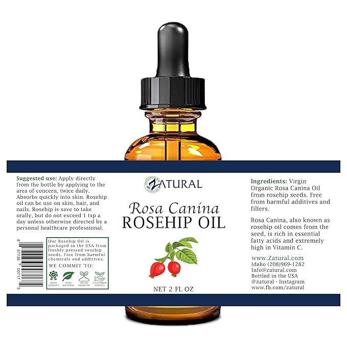 Zatural ROSA CANINA - Organic Rosehip Oil for Face, Nails, Hair and Skin - Cold Pressed Rose Hip Oil (2 oz)