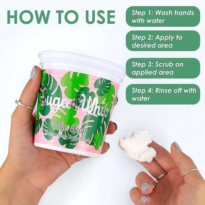 Primal Elements Sugar Whip Exfoliating Scrub, Body and Face Cleanser for Silky Smooth, Moisturize All Skin Types, Palm Leaf - 10 Ounce