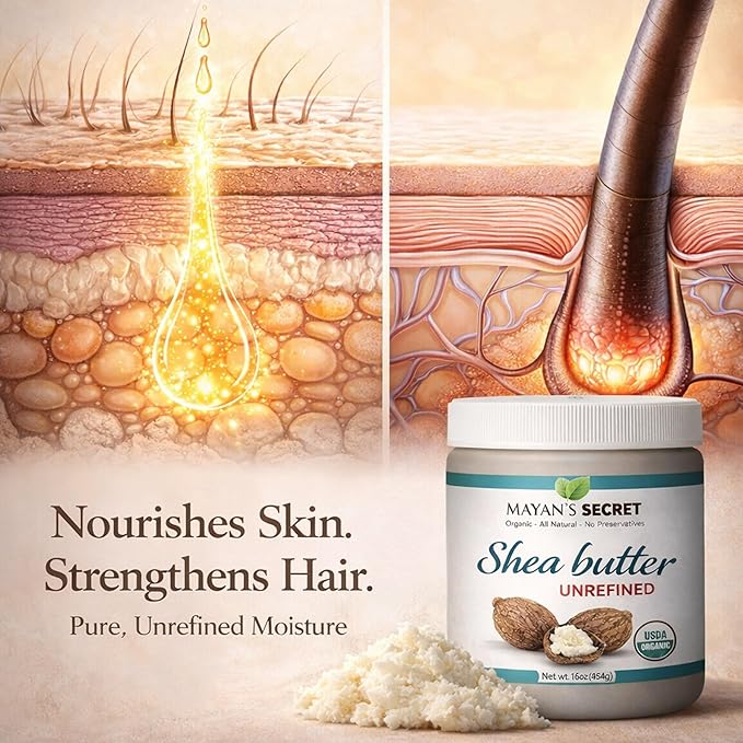 Mayan's Secret Organic Shea Butter USDA Certified, Raw, Unrefined, Ivory from Ghana Africa, Amazing for Skin Elasticity, Stretch Marks and body