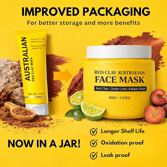 Zelara Australian Red Clay Face Mask, Mineral-Rich Detox Mud Mask with Kakadu Plum,Desert & Rainforest Lime Extracts, for Radiant-Looking, Smoother Skin, All Skin Types, 100 mL (1)