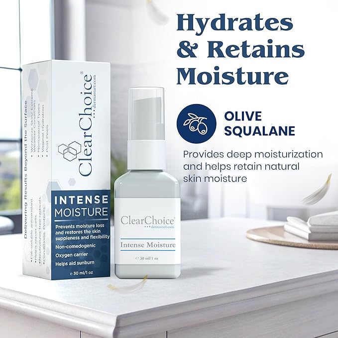 Clear Choice Moisture Facial Serum with 100% Pure Olive Squalane Oil – Hydrates, Protects, & Restores Dry/Dehydrated Skin – Anti-Aging, Non-Comedogenic, Lightweight Formula for All Skin Types – 30ml