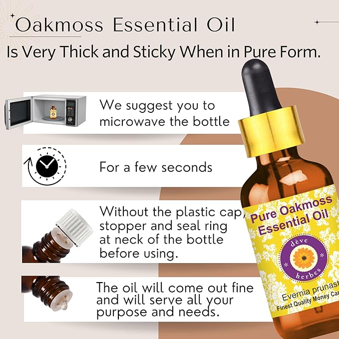 dève herbes Oakmoss Essential Oil (Evernia prunastri) with Glass Dropper | Pure | Non-Sticky | Non-Greasy | Lightweight | Men & Women | All Skin Types | Steam Distilled 120ml (4 oz)