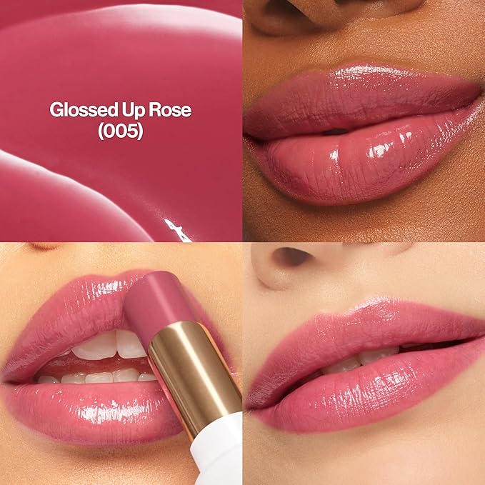 REVLON Super Lustrous Glass Shine Balm, Hydrating Tinted Lip Balm with Hyaluronic Acid, Aloe & Rose Quartz, 005 Glossed Up Rose, 0.11 oz
