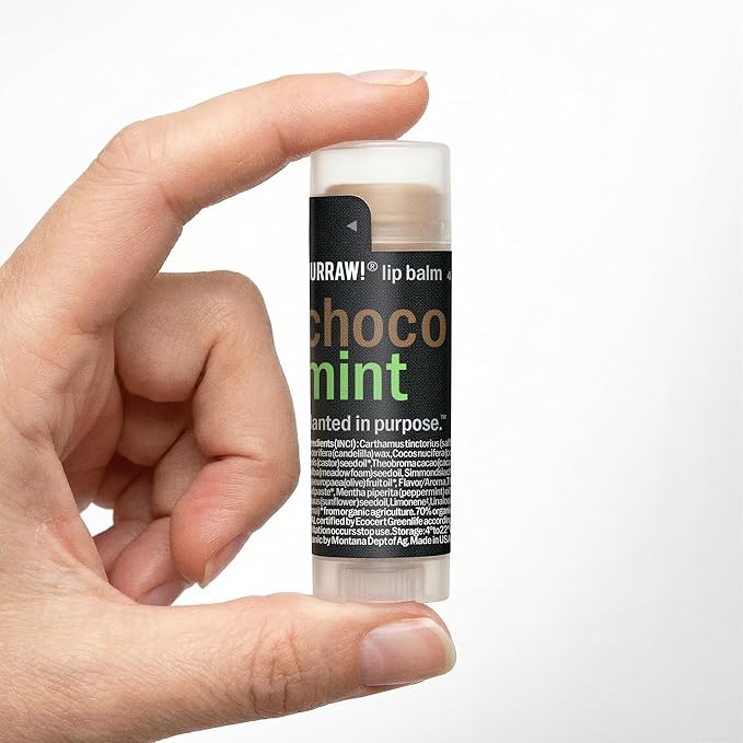 Hurraw! Chocolate & Mint Combo Lip Balm: Choco Mint. Organic, Certified Vegan, Cruelty and Gluten Free. Non-GMO, 100% Natural Ingredients. Bee, Shea, Soy and Palm Free. Made in USA