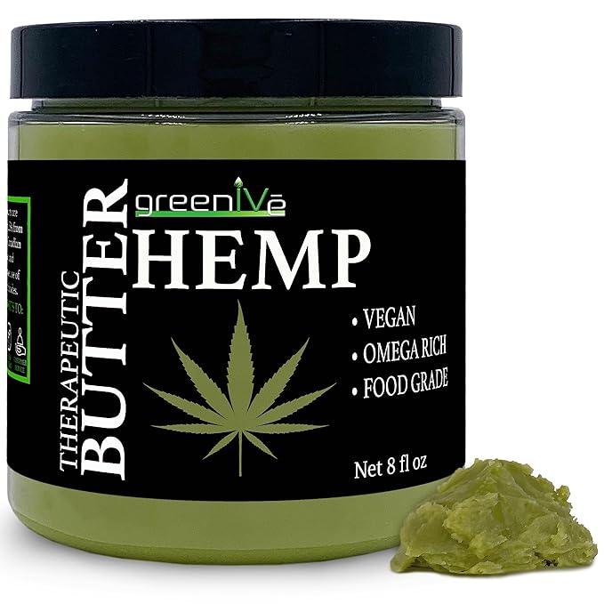 GreenIVe Hemp Body Butter 17,500mg Per Oz Raw Natural Creamy Hemp Oil and Cocoa Butter Virgin Organically Grown. (8oz Jar)