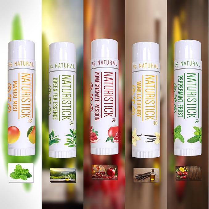 Naturistick Natural Beeswax Lip Balm 5-Pack | Assorted Flavors | Moisturizing Lip Care | 0.15 oz Tubes