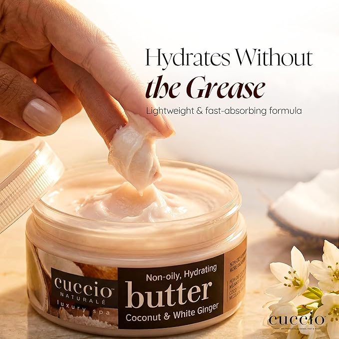 Cuccio Naturale Butter Blends - Ultra-Moisturizing, Renewing, Smoothing Scented Body Cream - Deep Hydration For Dry Skin Repair - Made With Natural Ingredients - Coconut And White Ginger - 8 Oz