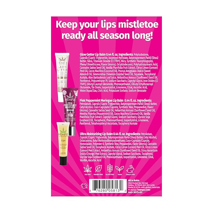 Hempz All is Balm Kit, 3 Pack, Lip Balm, Nourishing Lip Care, Limited Edition Gloss, .44 oz