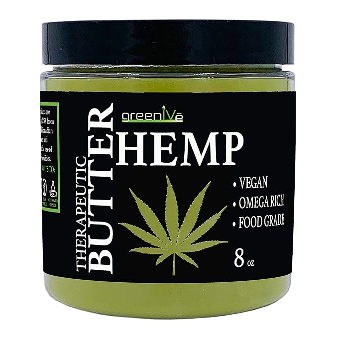 GreenIVe Hemp Body Butter 17,500mg Per Oz Raw Natural Creamy Hemp Oil and Cocoa Butter Virgin Organically Grown. (8oz Jar)