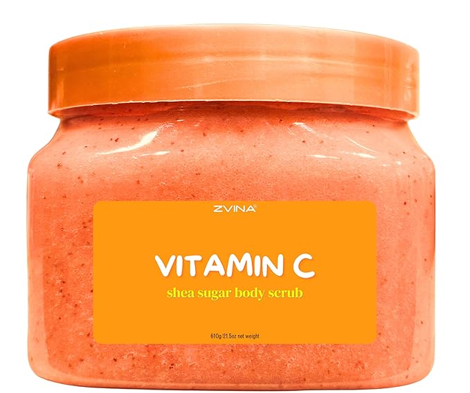 Shea Sugar Body Scub, Vitamin C Scent (21.5 oz) Exfoliating, Deeply Hydrate, Long lasting Moisturizer, Nourishing Skin