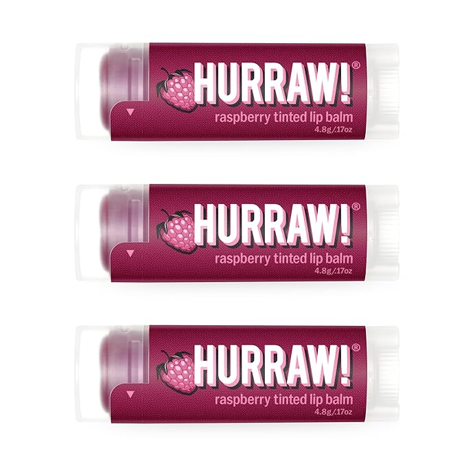 Hurraw! Raspberry Tinted Lip Balm, 3 Pack: (Sheer Berry Tint) Organic, Certified Vegan, Cruelty and Gluten Free. Non-GMO, 100% Natural Ingredients. Bee, Shea, Soy and Palm Free. Made in USA