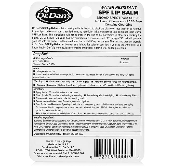 Dr. Dan's SPF 30 Lip Balm Mineral Based 3 Pack