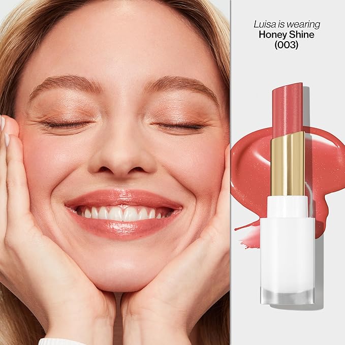 REVLON Super Lustrous Glass Shine Balm, Hydrating Tinted Lip Balm with Hyaluronic Acid, Aloe & Rose Quartz, 003 Honey Shine, 0.11 oz