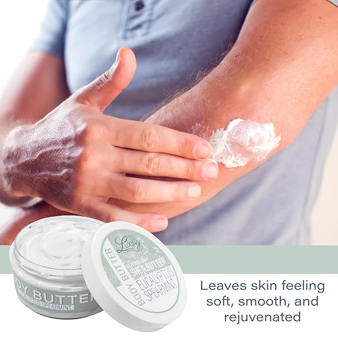 Luxiny Whipped Body Butter for Women & Men – Non-Greasy, Plant-Based Moisturizer with Shea Butter & Essential Oils – Hydrates, Softens & Nourishes Dry Skin (8 oz, Eucalyptus Spearmint)