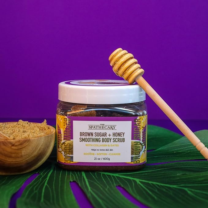 Brown Sugar & Honey Body Scrub - Exfoliating & Hydrating Sugar Scrub With Collagen and Dates to Help Revive, Smooth, and Soften For Radiant Skin, Body Care Exfoliator & Cleanser, 21 oz