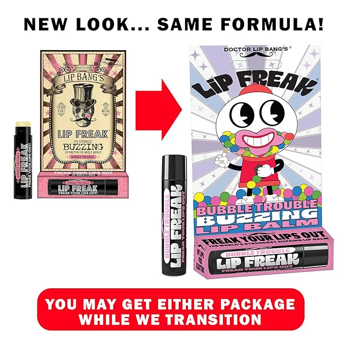 Doctor Lip Bang's BUZZING Lip Balm | Lip Freak | 100% All Natural | Cruelty Free | Flavoured Lip Freak (Bubble Trouble-Next Gen)