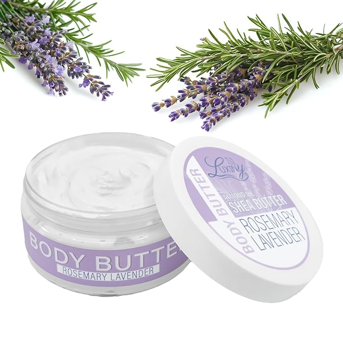 Luxiny Whipped Body Butter for Women & Men – Non-Greasy, Plant-Based Moisturizer with Shea Butter & Essential Oils – Hydrates, Softens & Nourishes Dry Skin (8 oz, Rosemary Lavender)