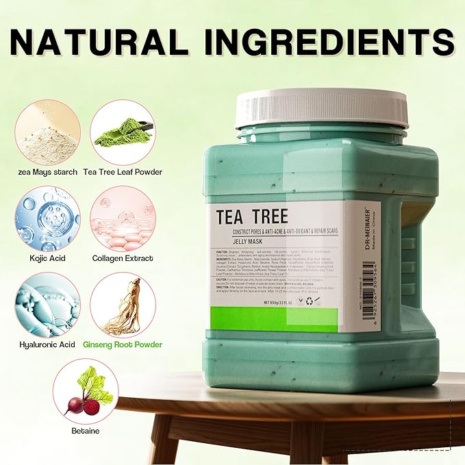 Vajacial Hydro Jelly Mask Powder for Face, Jelly Mask for Facials Professional, Jelly Facial Mask for Teens and Women. Jelly face mask. (Tea Tree)